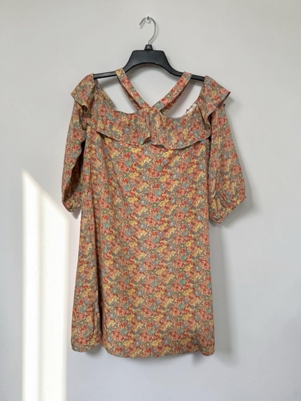 Madewell Forsythia Cold Shoulder Floral Mini Cottagecore Silk Dress size 10